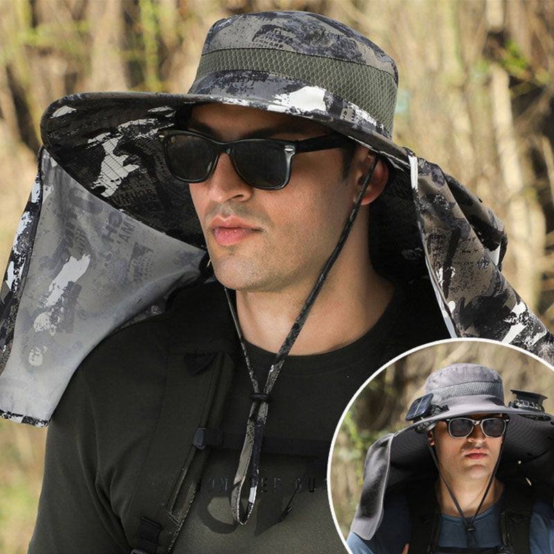 Wide Brim Solar Fan Outdoor Fishing Hat-Solar & USB Charging