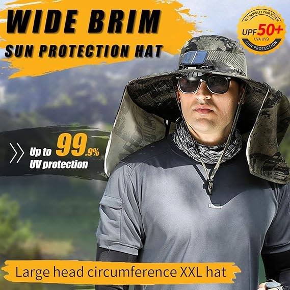 Wide Brim Solar Fan Outdoor Fishing Hat-Solar & USB Charging