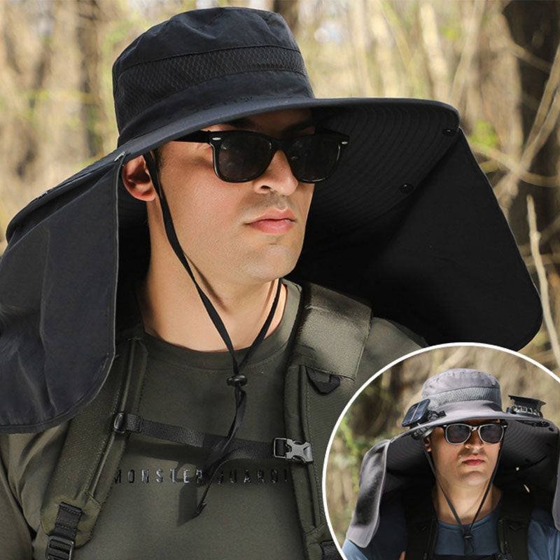 Wide Brim Solar Fan Outdoor Fishing Hat-Solar & USB Charging