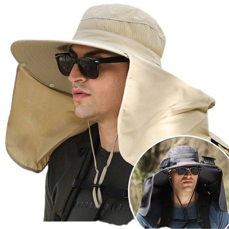 Wide Brim Solar Fan Outdoor Fishing Hat-Solar & USB Charging